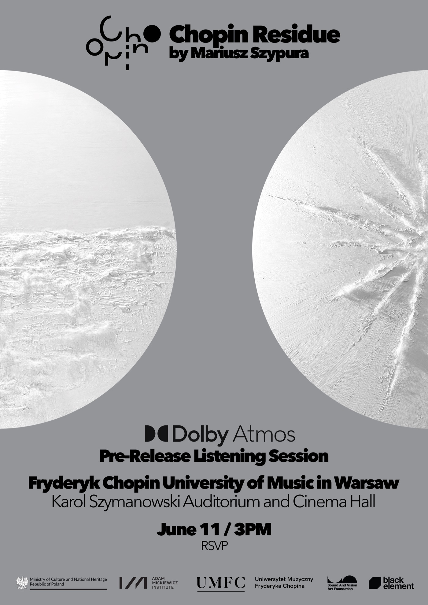 Chopin Residue Dolby Atmos pre-release listening session at Fryderyk Chopin University of Music Warsaw poster